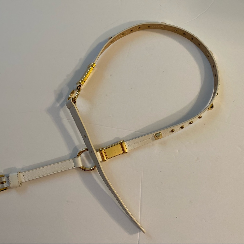 Lovely 1/2” width cream color belt with gold embelishment decor, Size: L